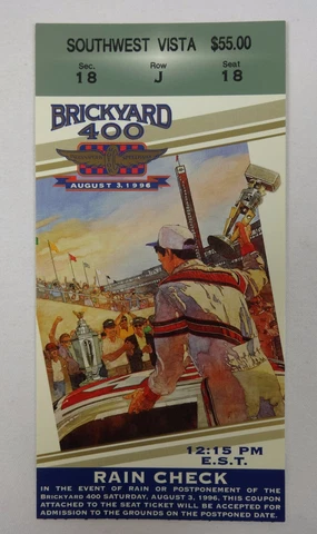 1996 Brickyard 400 Race Used Ticket Stub IMS Nascar Winner Dale Jarrett Cover