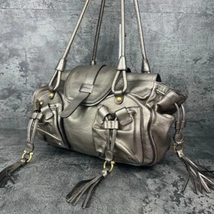 Salvatore Ferragamo Gancini Hand Boston Bag Leather Gold Tassel Used Ex+ Auth JP - Picture 1 of 20