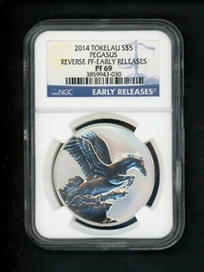 Tokelau 2014 $5 Silver 1 oz NGC PF69 REVERSE PF Pegasus Early Releases Creatures - Picture 1 of 4