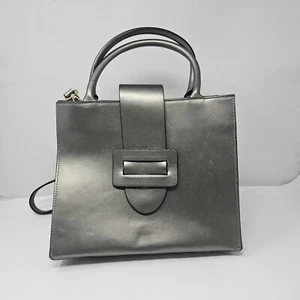 Vera Pelle Women Size M Grey Leather Structured Handbag - Picture 1 of 11