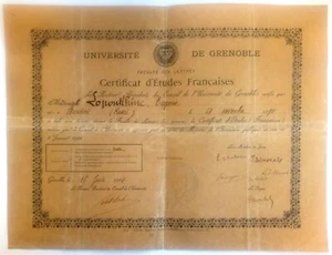 France, 1914, Vintage Graduation Diploma / Certificate - Universite de Grenoble - Imagen 1 de 2