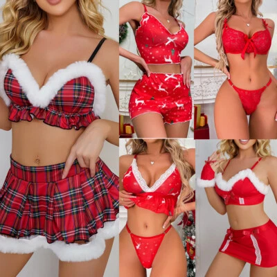 Christmas Lingerie Set For Women Babydoll Santa Red Sexy Chemise Xmas Nightwear - Image 1 of 4