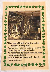 Asciugamano da tè Lamont lino cotone trifogli inutilizzato poesia benedizione irlandese vintage 19"x30" - Foto 1 di 9