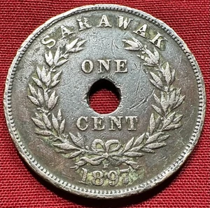 1897-H (British Malaysia) Sarawak 1 Cent - KM#7 - Only 1,089,000 Minted - Rare - Picture 1 of 2