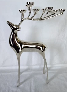 Pottery Barn 10 Point 20" Silver Plated Reindeer Candelabra Candle Holder - Picture 1 of 15