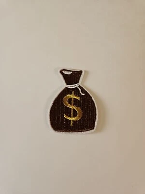 Brown Loot Bag Embroidered Patch / Western Style Embroidery Of $$$ Treasure Bag - Image 1 of 4
