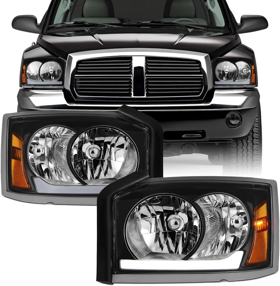 PARA 05-07 DODGE DAKOTA TUBO LED CARCASA NEGRA ÁMBAR FAROS ESQUINEROS FAROS FAROS FAROS Foto 1 de 4