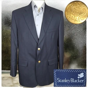 Stanley Blacker Blazer Jacket Mens 40R Black Wool Gold Button - Picture 1 of 11