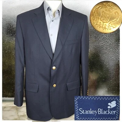 Chaqueta Blazer Stanley Blacker Para Hombre 40R Negra Lana Botón Dorado Foto 1 de 4