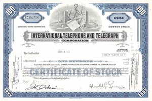 International Telephone and Telegraph 100 shares Delaware 1972 (182556) - Imagen 1 de 2