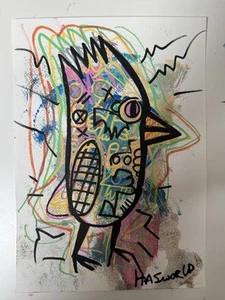 Papel abstracto original HASWORLD A4 pájaro expresionista arte contemporáneo moderno - Imagen 1 de 1