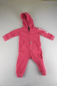 Carhartt Long Sleeve Fleece Zip Front Hooded Coverall Infant Sz 9M Pink Pockets - Picture 1 of 5