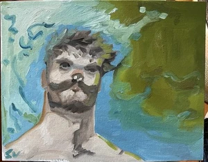 Französischer Realismus männliche Figur 14x11 Original Ölgemälde auf Leinwand Gay Interest - Bild 1 von 2