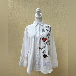 Blusa Camisa Karl Lagerfeld Paris Edición Limitada Blanca Abotonada - Imagen 1 de 12