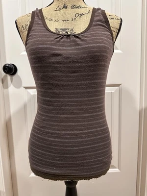 Arizona Brand Brown Tank Top with Silver Shimmering Stripes and Lace Trim Medium - Image 1 of 3