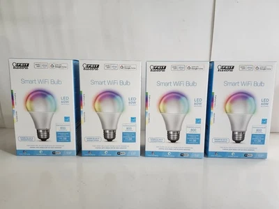 Paquete de 4 bombillas Feit Smart Wi-Fi que cambian de color OM60/RGBW/CA/AG 800 lúmenes Foto 1 de 4