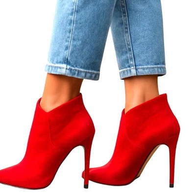 Botines Chelsea Liliana 7 rojos para mujer 4 1/2 pulgadas tacón alto zapato Foto 1 de 4