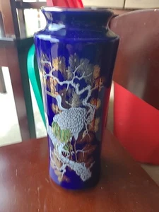 Jarrón alto japonés de porcelana azul colbalto de mediados del siglo XX con grúas ¡de colección! - Imagen 1 de 4