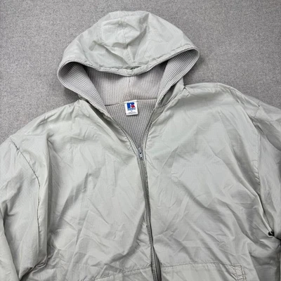 Vintage 80s Russell Hoodie Windbreaker Jacket Mens XL Gray Thermal Ripstop USA - Image 1 of 4