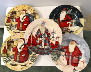 Debi Hron Set 5 Santa Claud 8" Salad Plates Holiday Home Folk Art Christmas - Picture 1 of 7