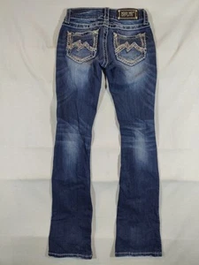 Miss Me Jeans donna 24 bootcut vita bassa impreziosito denim western cowgirl blu - Foto 1 di 11