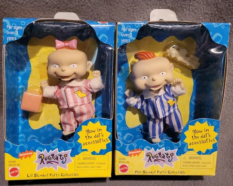 Nickelodeon 1998 Mattel Rugrats Phil + Lil Slumber Party Figure Doll Sealed Lot Cover