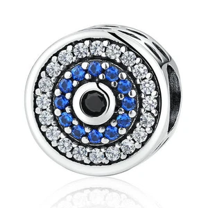 Blue Eye Bead Pendant 925 Sterling Silver Charm Bead Fit Bracelet Chain - Picture 1 of 6