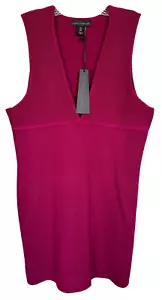 House of Harlow 1960 Damen LUXUS Pullover Kleid tief V-Ausschnitt Gr. L dunkel Fuchsia - Bild 1 von 8
