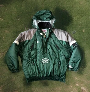 Pro Line Starter NY Jets Half Zip Green Hooded Puffer NFL Jacket Sz XL VTG EUC - Picture 1 of 22