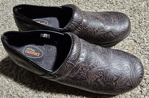 Safe T Step Womens 9 Comfort Floral Brown Embossed Clogs Slip/Oil Resistant - Picture 1 of 9