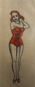 Original Vintage Antik 1944 Pin-Up Girl Badeanzug Bügelbild Transfer - Bild 1 von 1