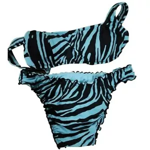Size M Shade And Shore Blue Black Zebra Print Swim Bikini Set Two Piece - Picture 1 of 13