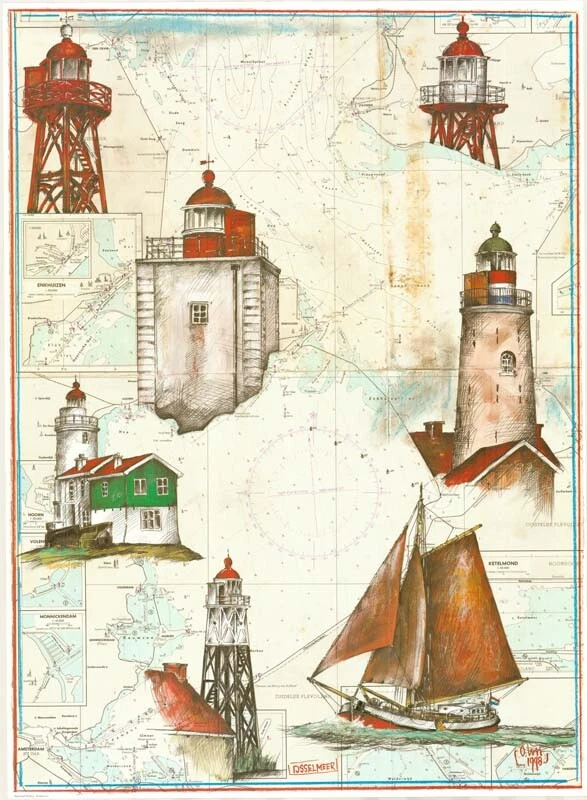 Kunstdruck - Leuchttürme Holland "IJSSELMEER" - OLE WEST - (611) - Bild 1 von 1