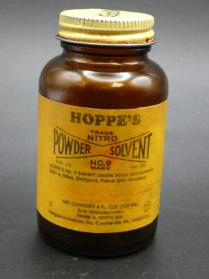 Botella vacía vintage Hoppe's Trade nitro disolvente en polvo n.º 9 Foto 1 de 4
