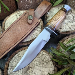 FIXED-BLADE HUNTING KNIFE | 10" Olive Wood Full Tang Skinner Blade with Sheath - Picture 1 of 5