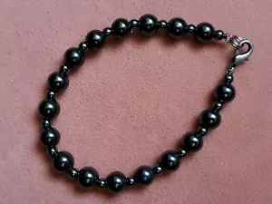 Hand- Made * GENUINE HEMATITE * MAGNETIC STONE Bracelet 8.25", 8 mm- Made in USA - Picture 1 of 7