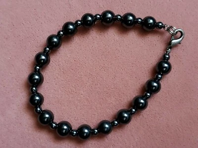 Hecho a mano * HEMATITA GENUINA * Pulsera PIEDRA MAGNÉTICA 8,25", 8 mm - Hecho en EE. UU. Foto 1 de 4