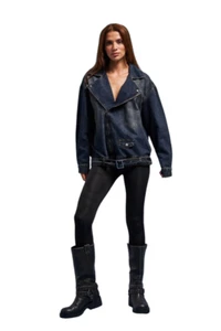 Womens denim jacket with belted detail- Denim Coat- Collared Denim Vest - Picture 1 of 7