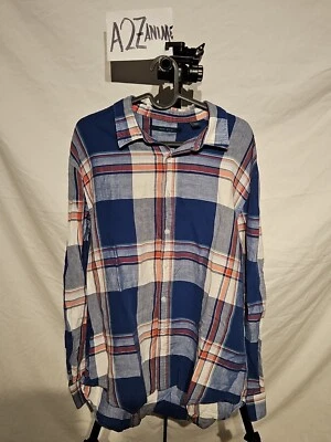 Perry Ellis Men's XL 100% Linen Long Sleeve Button Shirt Red Blue Plaid - Image 1 of 4