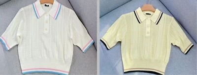 Sandro Polo Collare T-shirt Top Contrasting Knit Top for Women - Image 1 of 4