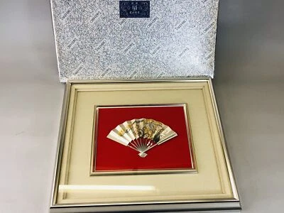 Y6305 OKIMONO Abanico Plegable Plata de Ley Enmarcado Grabado Japón Decoración Antigua Foto 1 de 4