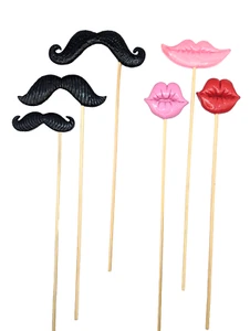 6 Piece Set Photo Booth Props, Lips And Mustaches. Wedding, Birthday Party - Picture 1 of 3