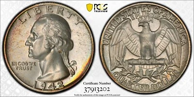1942 Washington Quarter Certified PCGS PR67+ Sharp CAC Silver Proof - Image 1 of 4