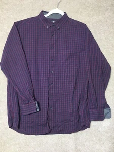 BEVERLY HILLS POLO CLUB Shirt Mens 2XLB Stretch Blue Burgundy Button Up Pockets - Picture 1 of 11
