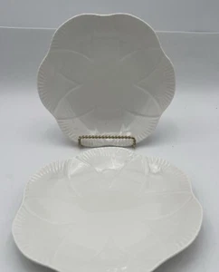 NWOT Grace Teaware 8" White Flower Scallop Fine Porcelain Dessert Plate Set of 2 - Picture 1 of 6