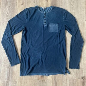 Cotton Citizen Pocket Henley Mens Medium Long Sleeve Shirt Blue Supima Cotton - Picture 1 of 9