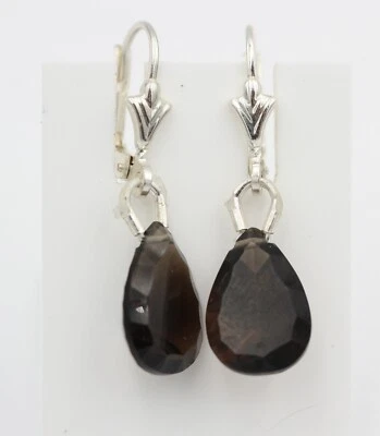 Orecchini In Quarzo Fumé Da 3,3 Carati Unici In Argento 925 Concavo A Nave Top - Immagine 1 di 4