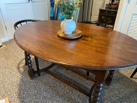 Antique English Dining Table OVAL Breakfast Card Game Table Oak Barley Twist Cover