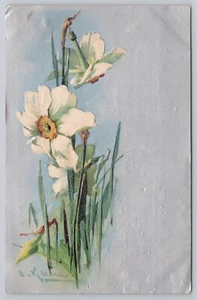 Silver Background White Daffodils A/S C. Klein c1907 Art Postcard - Picture 1 of 3