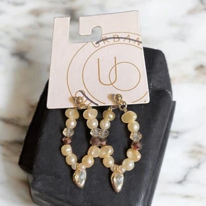 Gold-Tone Beaded Drop Earrings With Glass Crystals & Faux Pearls By Urban - Picture 1 of 6